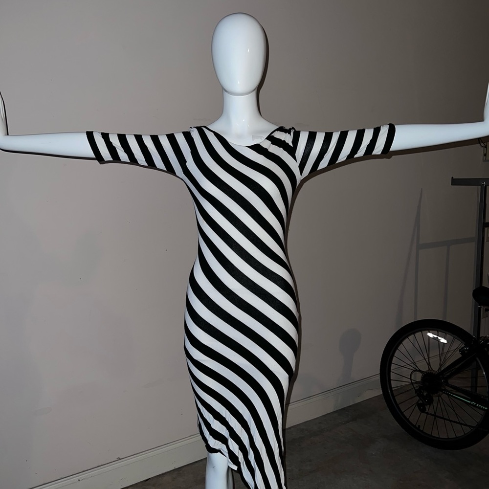 Bebe black and white striped dress
